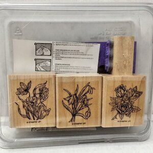 Stampin' Up! "Dear Friend" Flowers Floral Set of 4 Wood Block Stamps